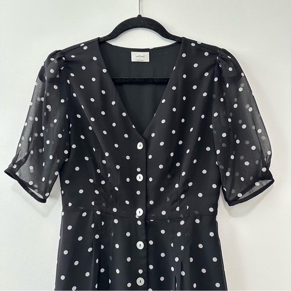 Aritzia Wilfred Button-Front Dress Black & White Polka Dot Sz 0 - Picture 5 of 16